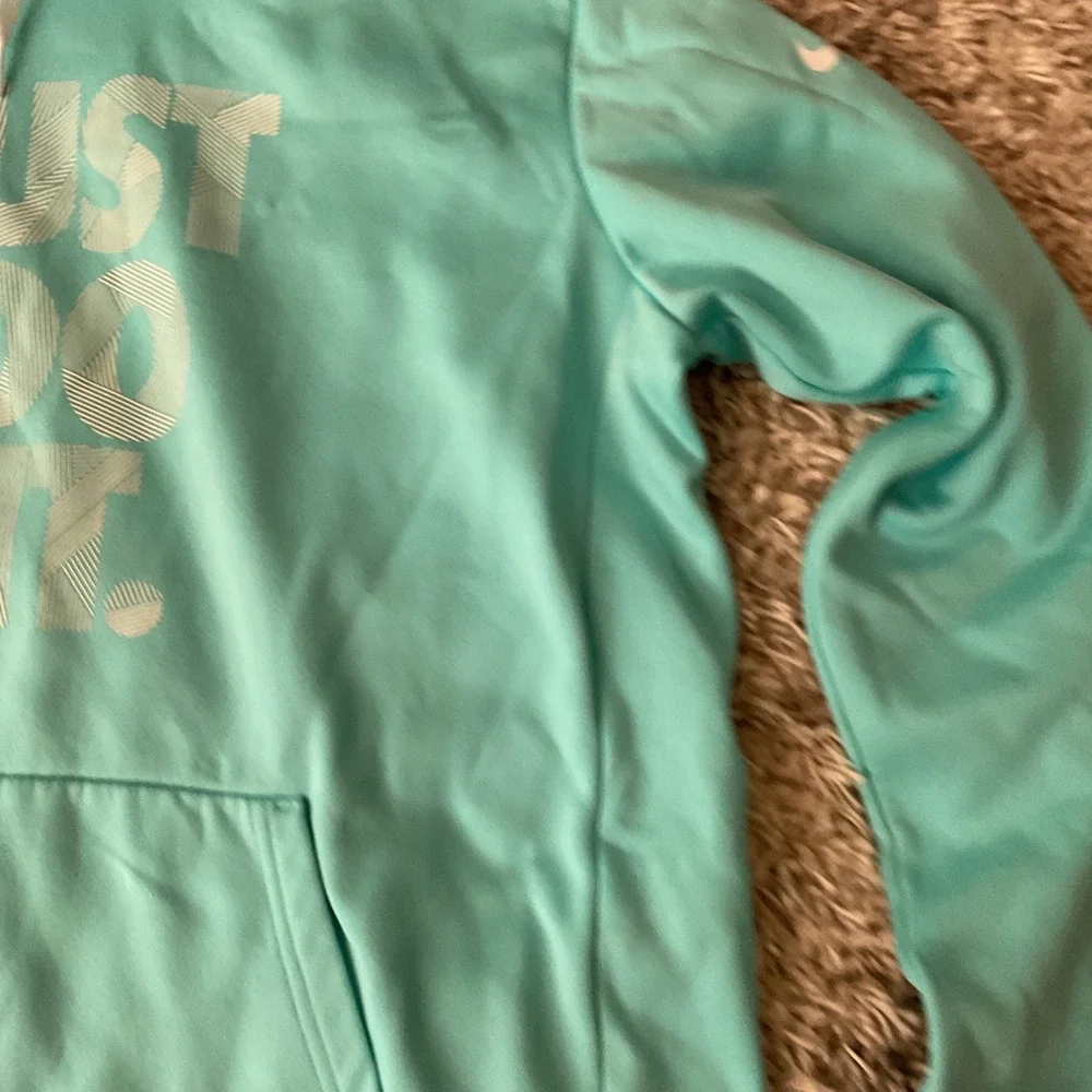 Nike Dri-FIT Just Do It Hoodie Womens Large Turquoise Blue Pullover Sweatshirt